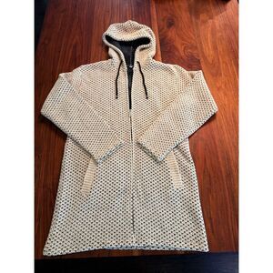 Men's Black Tan Full Zip Crochet Velvet Sherpa Lined Hooded Jacket Large